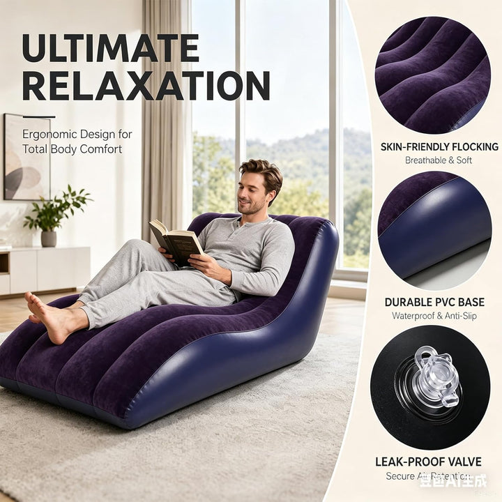 Aufblasbares Sofa mit Flockoberfläch, 155 x 86cm Wasserdichtes Luftsofa Aufblasbares mit Luftpumpe,