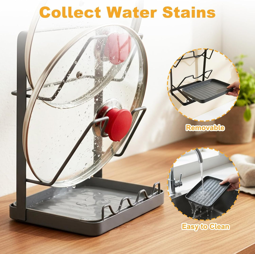 Topfdeckel Organizer, 2-in-1 Topfdeckelhalter mit Herausnehmbarer Ablage, 2-Stufiger Edelstahl Decke