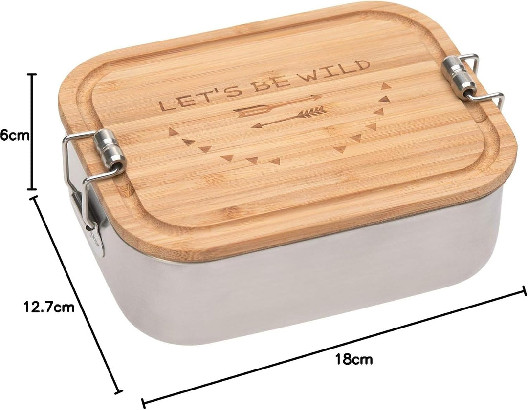 LÄSSIG Kinder Brotdose Edelstahl und Bambus Frühstücksbox nachhaltig Kindergarten Schule/ Lunchbox A