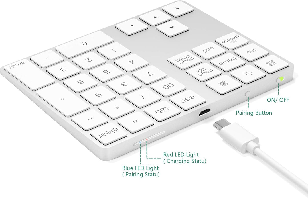 Cateck Bluetooth Ziffernblock 34 Tasten Nummernblock NumPad kabellose Nummer Tastatur wiederaufladba
