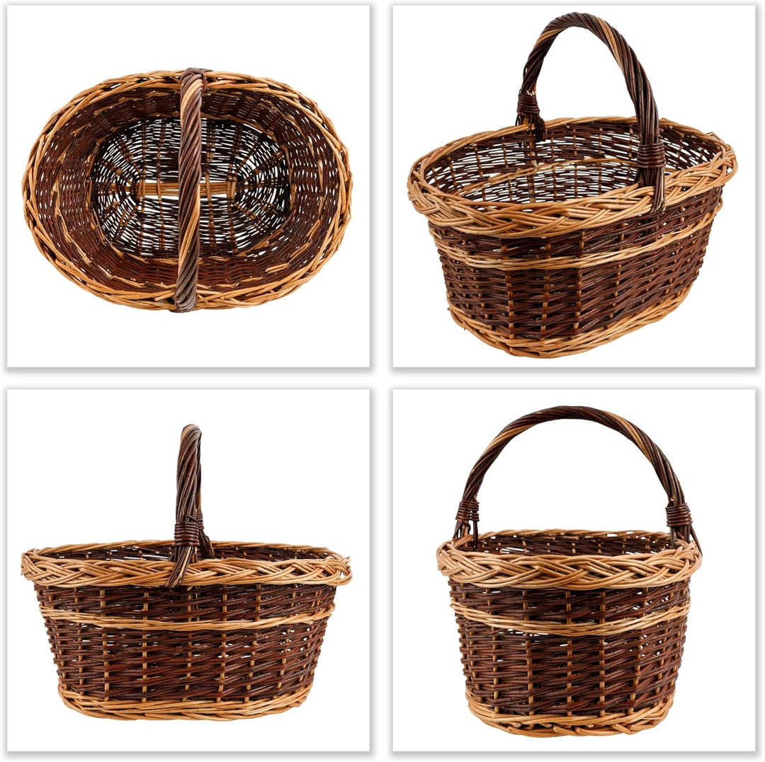 Creative Home Weidenkorb mit Henkel Zweifarbig | 48 x 34 x 40 cm (+/- 2 cm) Leicht | Handgeflochten,