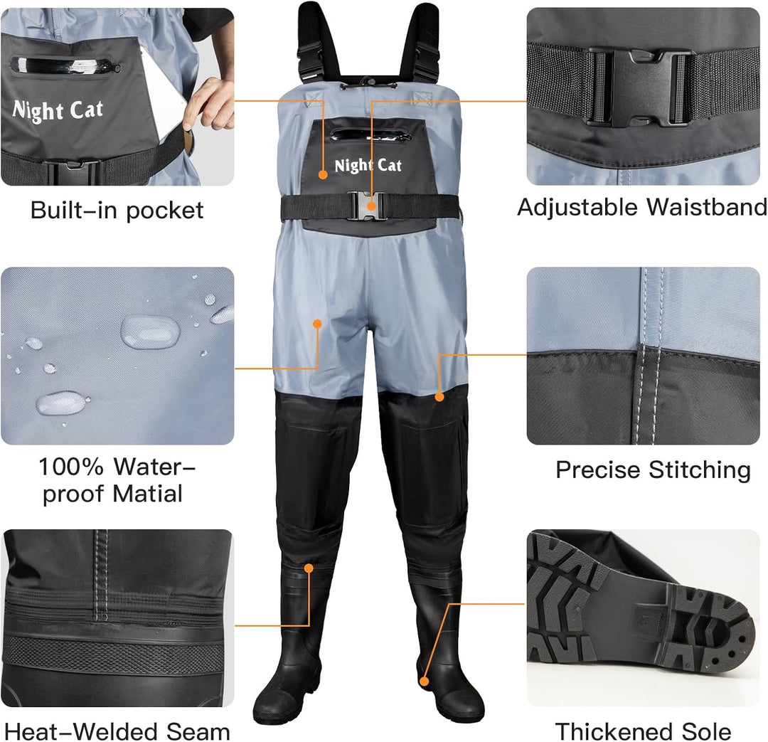 Night Cat Wathose Herren Damen Frauen Wathose mit Stiefeln Wasserdichte Atmungsaktive Crosswater Bla