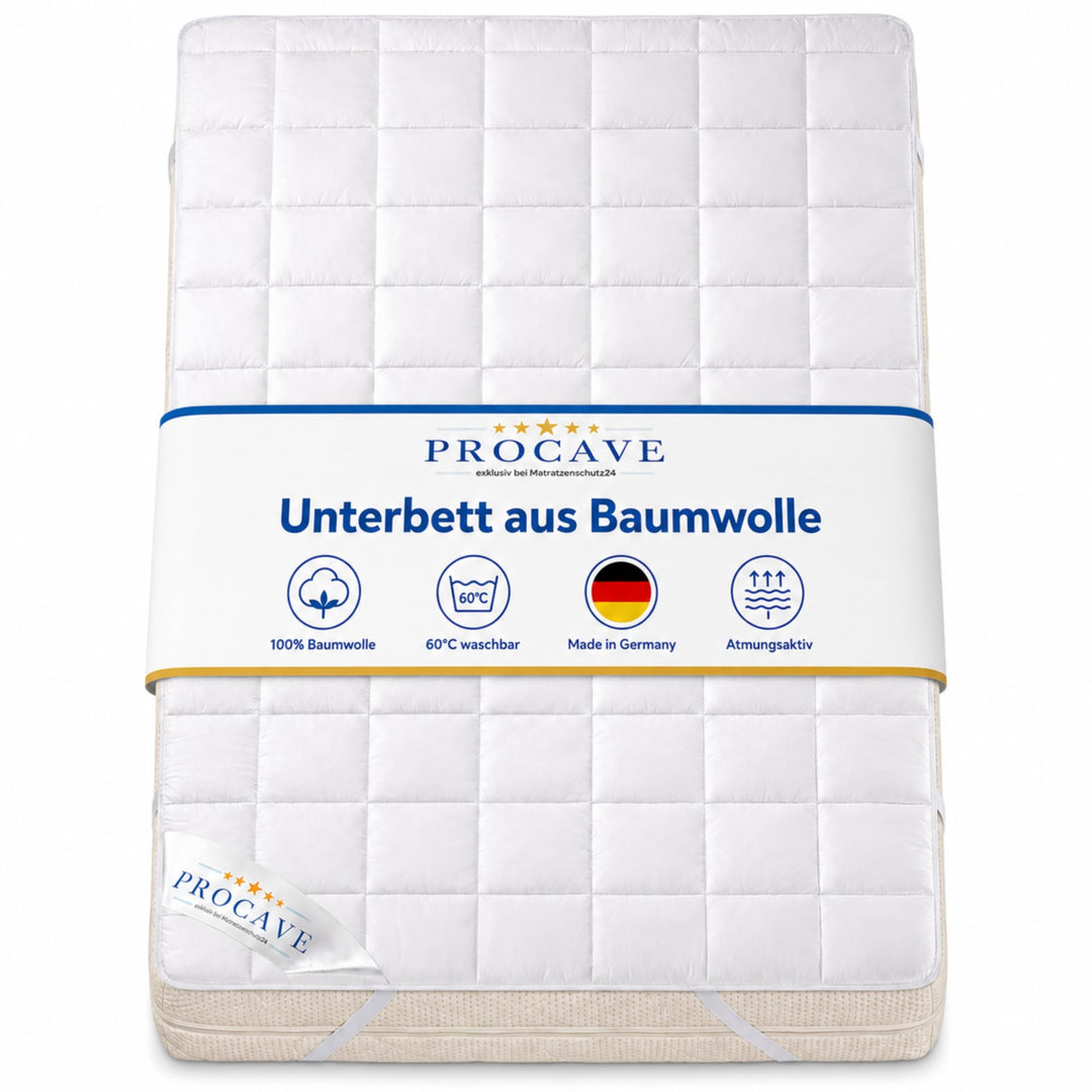 PROCAVE weiches Unterbett aus 100% Baumwolle, atmungsaktiver Matratzen-Schoner, hochwertige Matratze