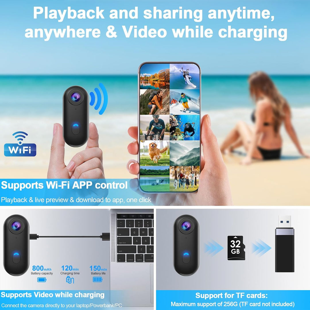 OBEST Action Cam 4K 360 Action Kamera Mini Bodycam Körperkamera, Magnetisch Vlog POV Camera, WiFi Un