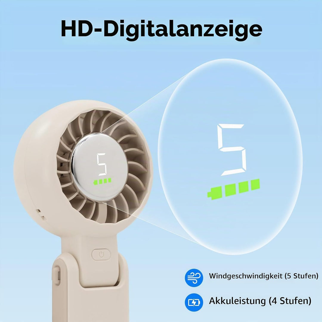 Handventilator Tragbarer, Turbo Ventilator USB Aufladbar 4000mAh Akku, Faltbarer 3-in-1 Mini-Ventila