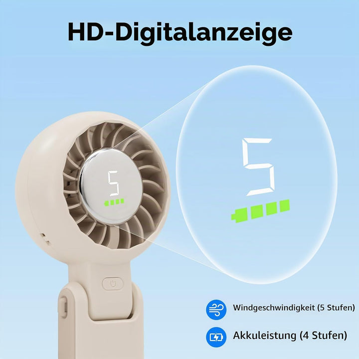 Handventilator Tragbarer, Turbo Ventilator USB Aufladbar 4000mAh Akku, Faltbarer 3-in-1 Mini-Ventila