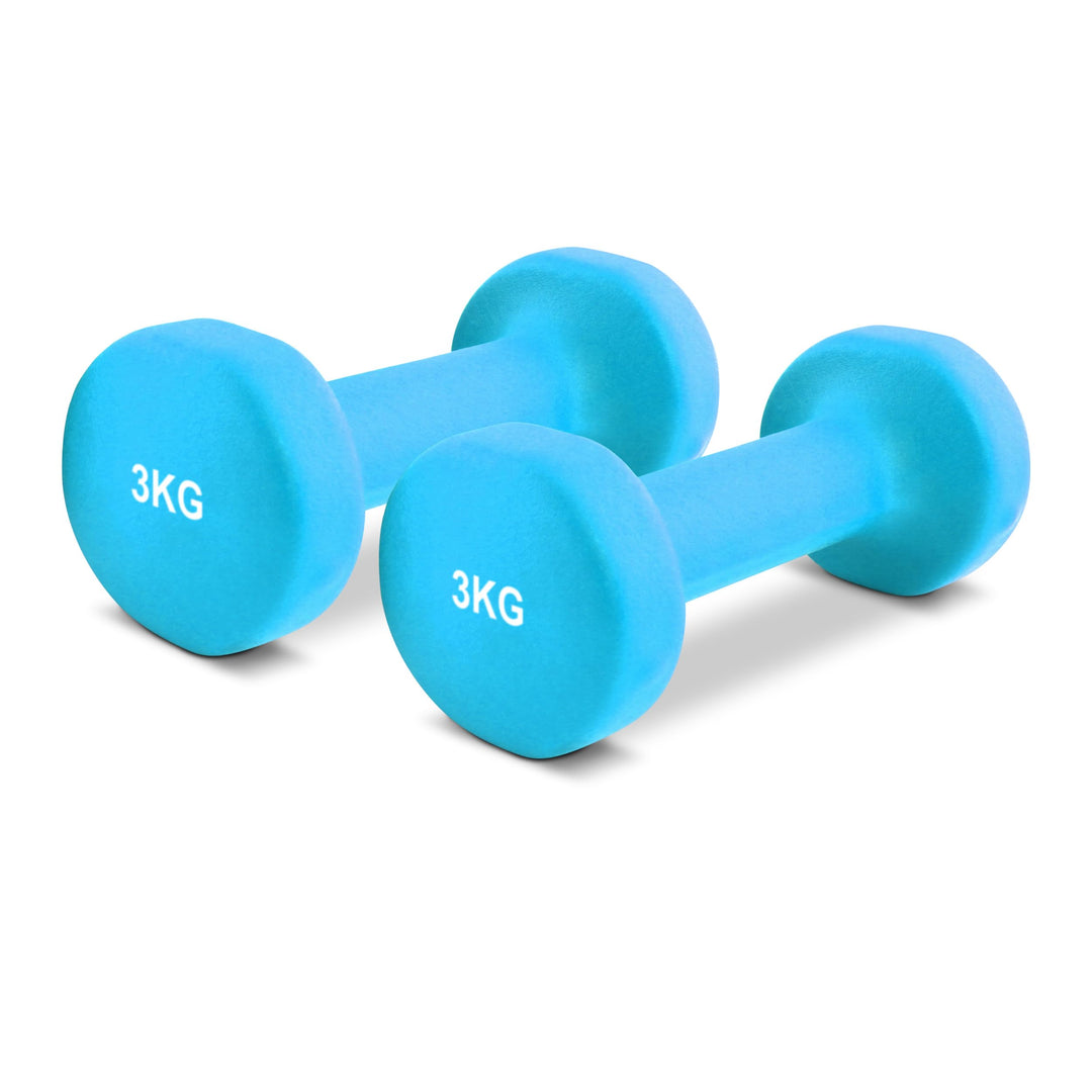 MSPORTS Kurzhanteln 2er Set Neopren 0,5-5 kg Paar inkl. Übungsposter | Hantelset 3 kg - Blau, 3 kg -
