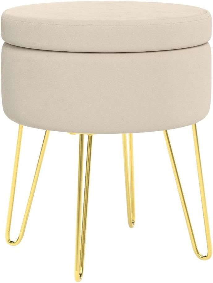 Zedelmaier Runder Sitzhocker Schminktisch Hocker Ottoman Gepolsterter Hocker Abnehmbarer Bezug Metal