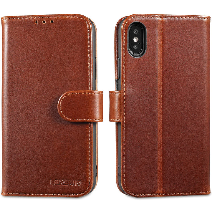 LENSUN Echtleder Hülle für iPhone XS, iPhone X Handyhülle [Echtes Leder][Magnetverschluss][RFID Schu