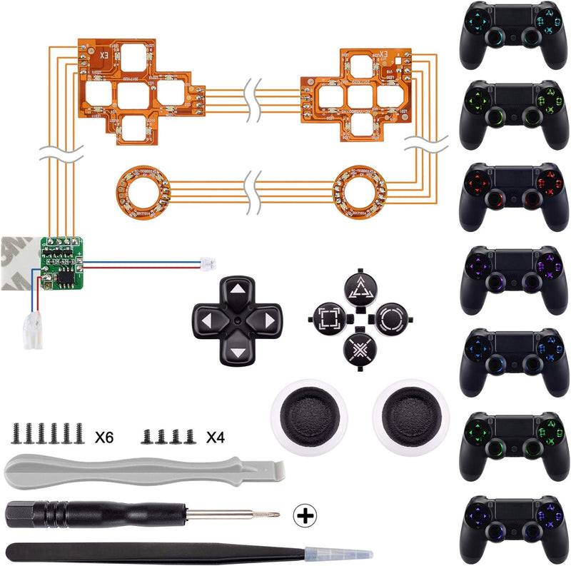 eXtremeRate Ersatz Leuchttaste Knöpfe für ps4 LED Tasten Set Buttons D-Pad Steuerkreuz Thumbsticks D