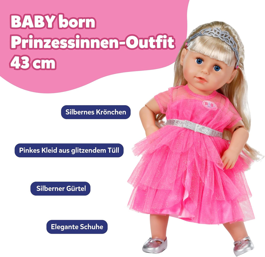 BABY Born Prinzessin-Set - Mit pinkem Puppenkleid aus Tüll, Krone & Glitzerschuhen - Hochwertiges Pu