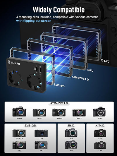 Camera Cooling Fan, Moman Externes Kühlsystem für Kameras mit Eingebautem Akku und Aufladen vom Typ