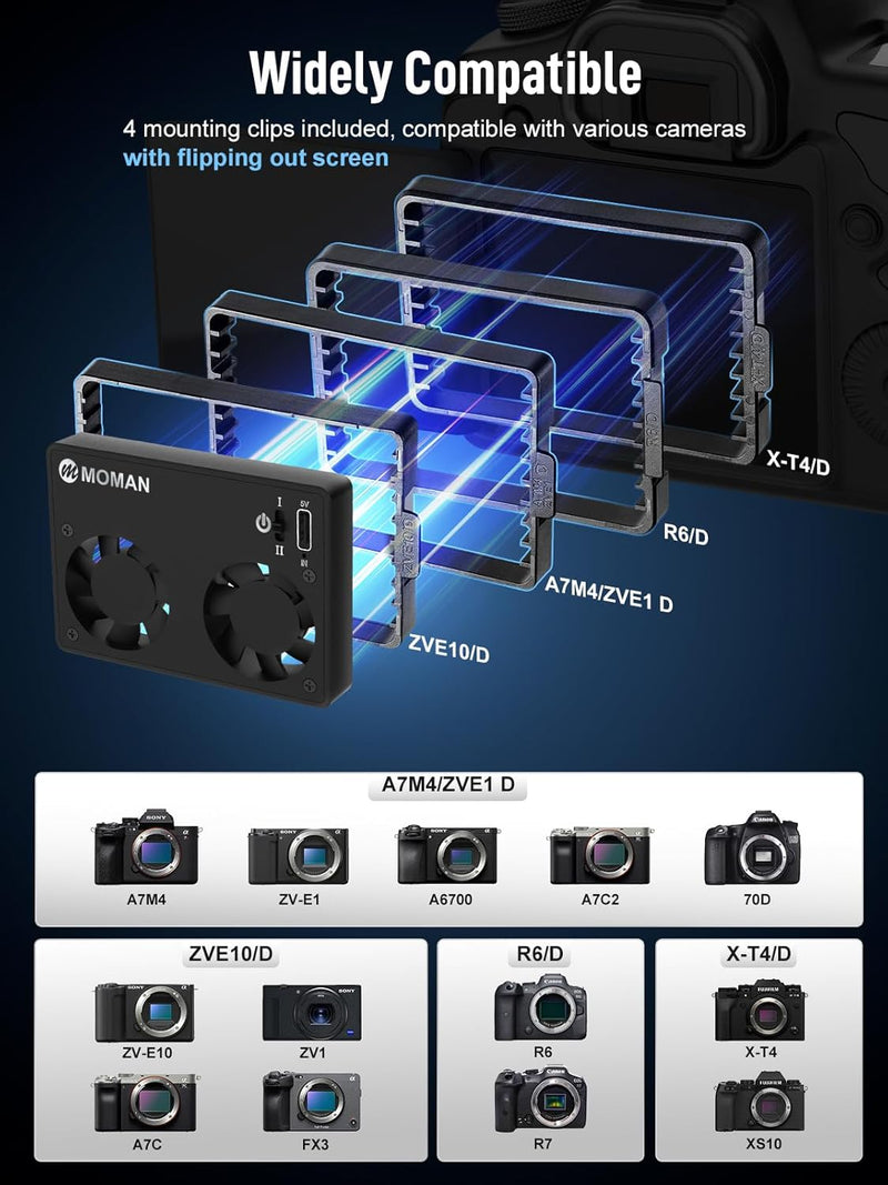 Camera Cooling Fan, Moman Externes Kühlsystem für Kameras mit Eingebautem Akku und Aufladen vom Typ