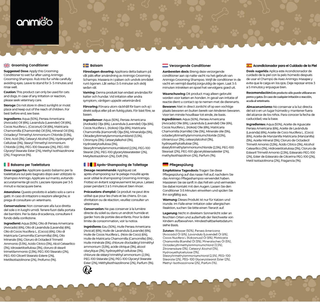 animigo Conditioner für Hunde & Katzen - 500ml Spülung - Mit Kokosöl & Avocadoöl - Für Langhaar & Ku