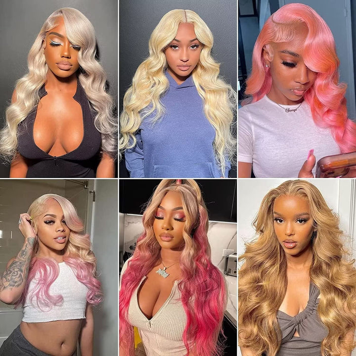 Echthaar Perücke Schwarz Frauen 613 Farbe 13x4 HD Body Wave Lace Front Wig 180% Density Blonde Trans