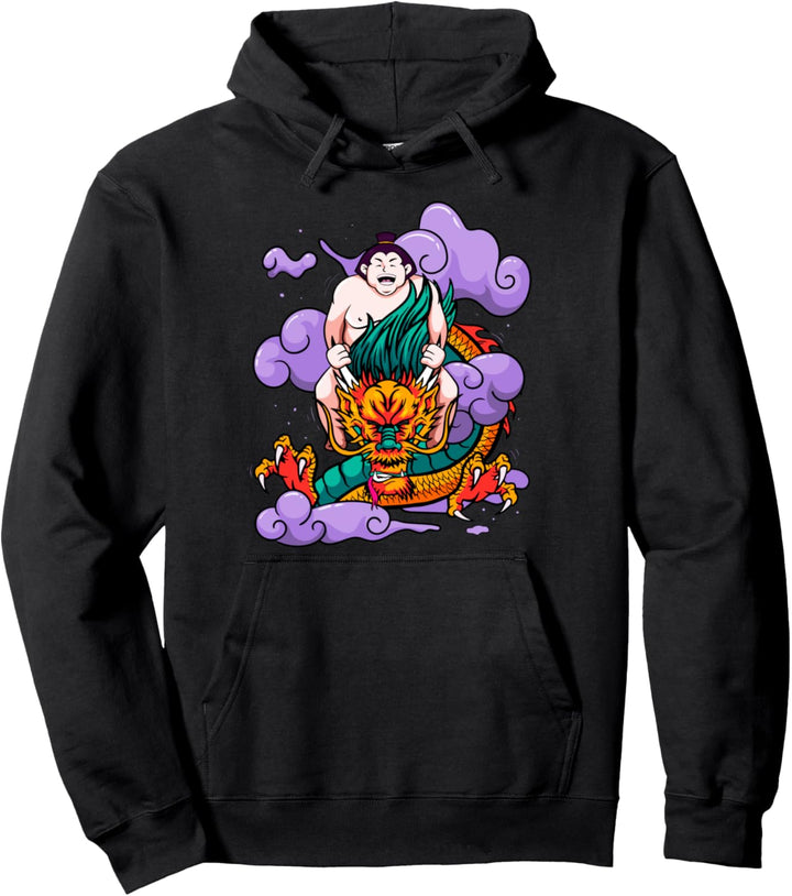 Lustig Sumo Wrestler Ringer Japanese Dragon Otaku Pullover Hoodie