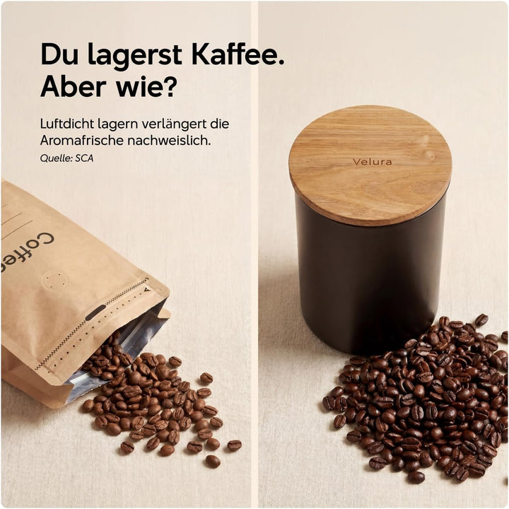 Velura Kaffeedose luftdicht für 1kg Kaffeebohnen aus Edelstahl - Vorratsdose zur Aufbewahrung für Ka