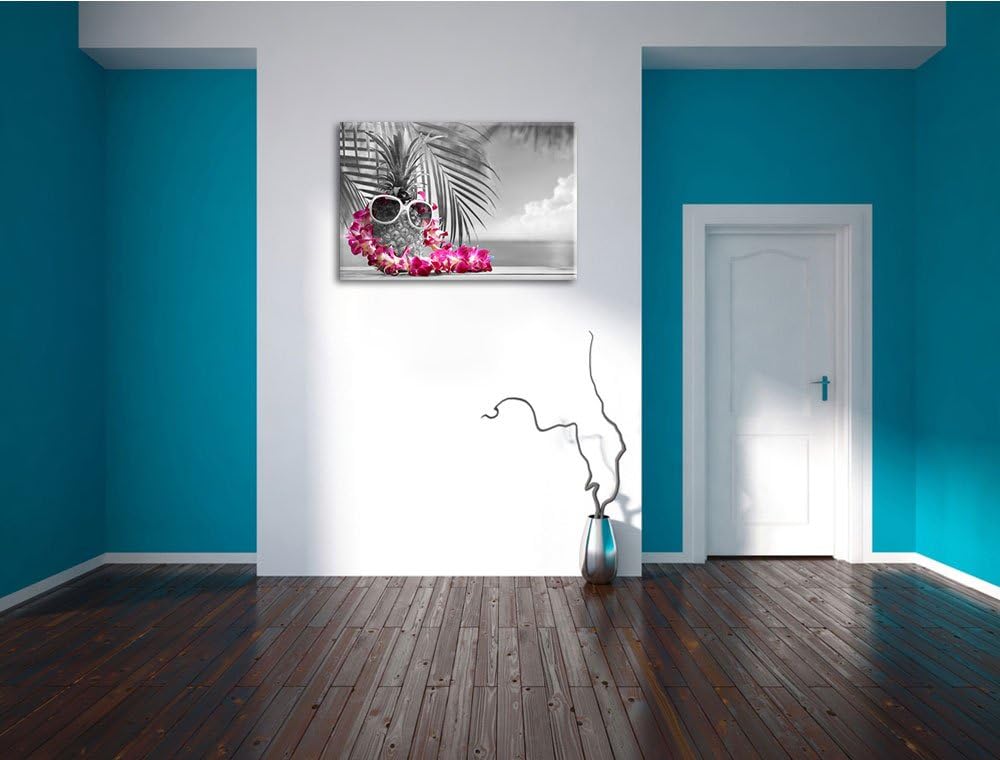 Ananas mit Sonnenbrille schwarz/weiss Format: 100x70 auf Leinwand, XXL riesige Bilder fertig gerahmt