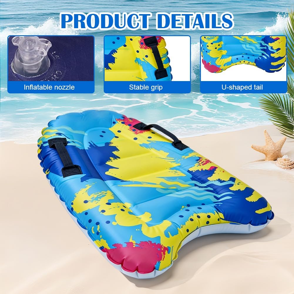 Aufblasbares Bodyboard für Kinder & Erwachsene, 75x65 cm, Tragbar & Faltbar mit 2 Griffen, PVC Surfb