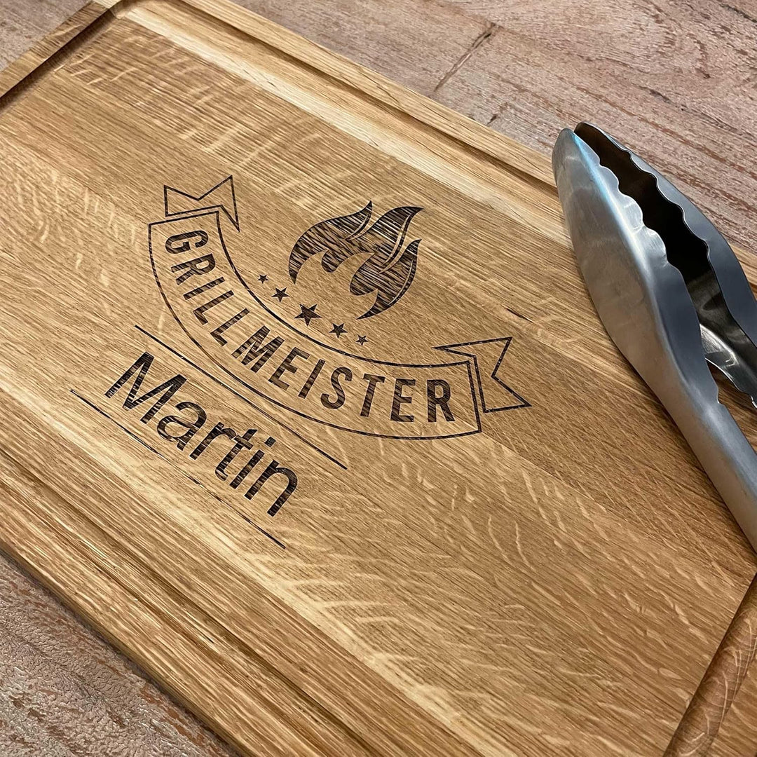 Geburtstagsgeschenk Männer mit Name | 40x25x2cm XL Schneidebrett Holz personalisiert | GRILLMEISTER
