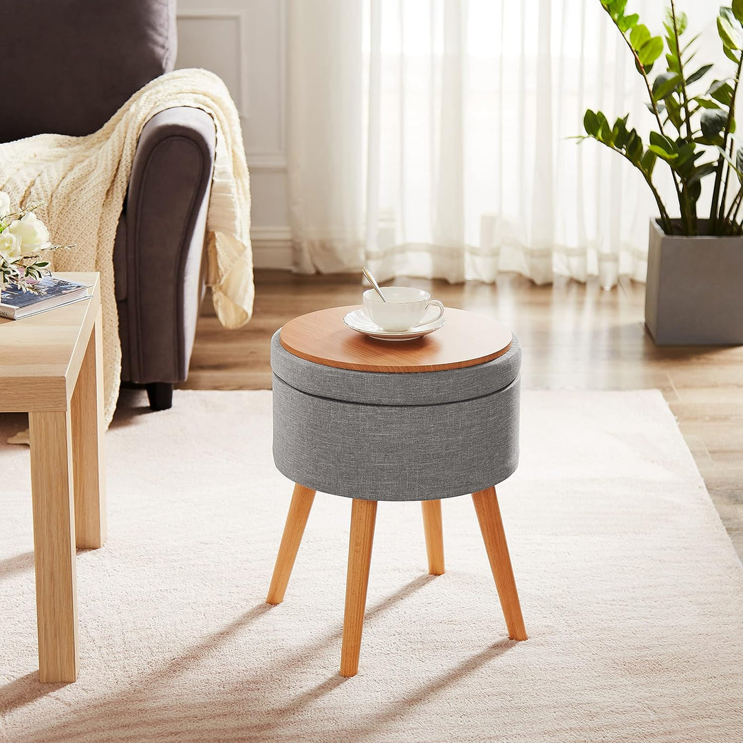 Zedelmaier Sitzhocker Aufbewahrungsbox Stuhl Ottoman Polstersitz aus Leinen und Massivholz (Grau) Ho