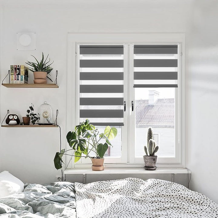 SBARTAR Doppelrollo Klemmfix Rollos für Fenster ohne Bohren & zum Bohren (Anthrazit 90 x 130cm) Duo