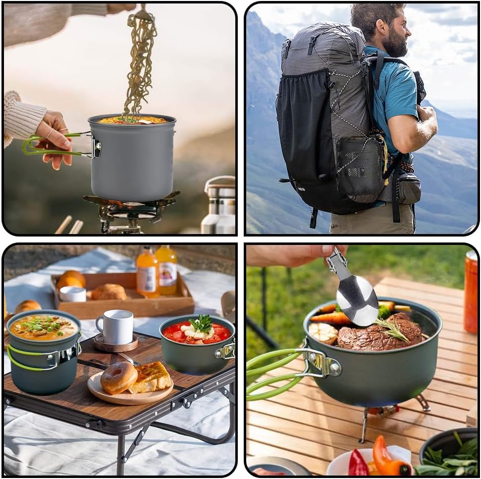 Udbrud Camping Kochgeschirr Set, Tragbar Camping Geschirr Set Ultraleicht Camping Topf Pfanne Set kl