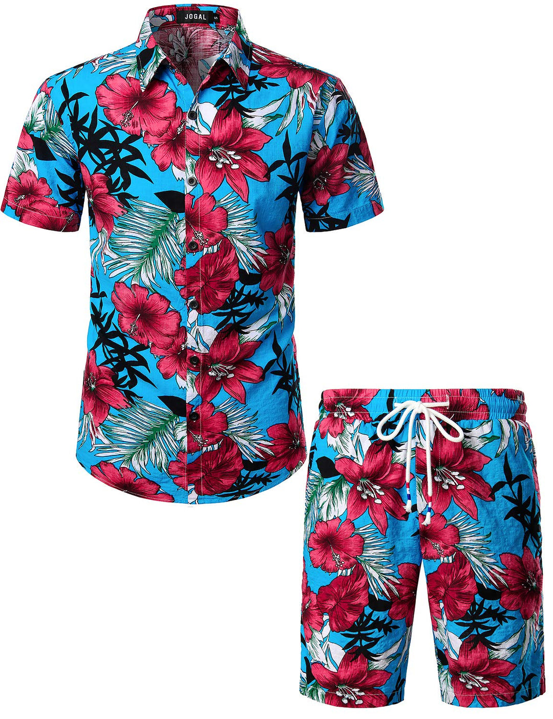 JOGAL Herren Casual Floral Blumenmuster Kurzarm Hawaiihemd Himmelblau S, Himmelblau S