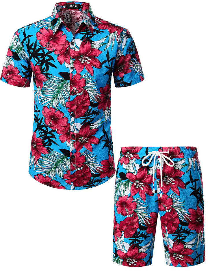 JOGAL Herren Casual Floral Blumenmuster Kurzarm Hawaiihemd Himmelblau S, Himmelblau S