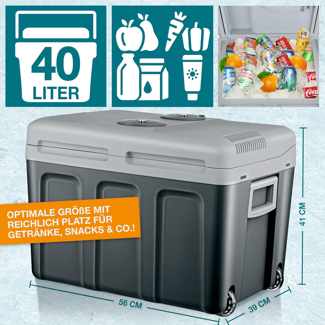 TOM 2in1 XXL Kühlbox 40l mit Kühl- und Heizfunktion – elektrische Coolbox mit Rollen – 230V & 12V St