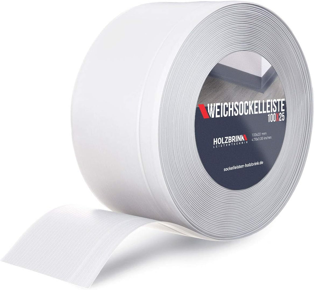HOLZBRINK Weichsockelleiste Weiss Knickleiste ohne Klebestreifen, Material: PVC, 100x25mm, 5 Meter 5