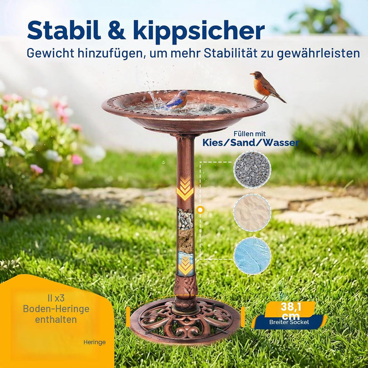 VIVOHOME Vogeltränke 71cm hoch Polyresin leicht antike Optik für Aussenbereich Antike Bronze, Antike