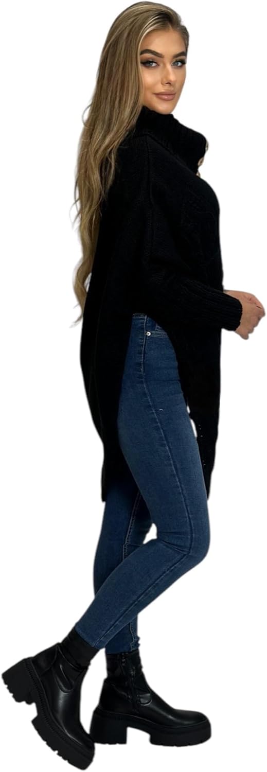 Mississhop Poncho Strick Sweatshirt Pullover Umhang Überwurf Einheitsgrösse Schwarz, Einheitsgrösse