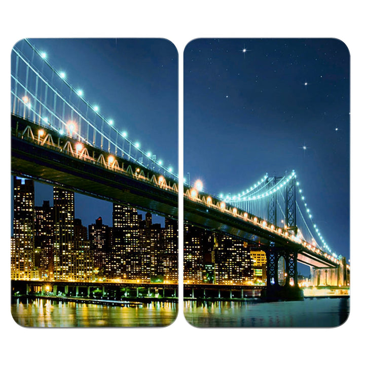 WENKO Herdabdeckplatte Universal Brooklyn Bridge, 2er Set Herdabdeckung für alle Herdarten, Gehärtet