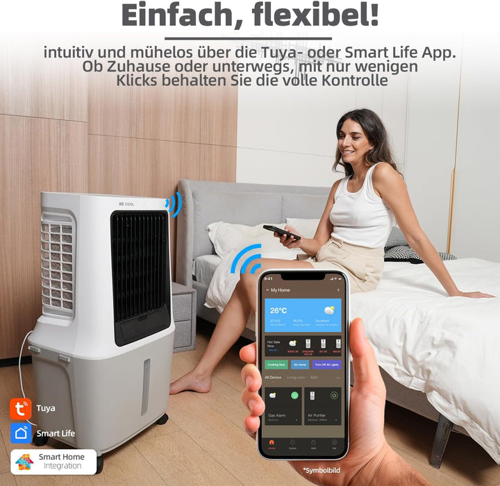 BE COOL Luftkühler | 30L Wassertank | 120W | WiFi-Steuerung | 1800 m³/h Luftzirkulation | 15m Reichw