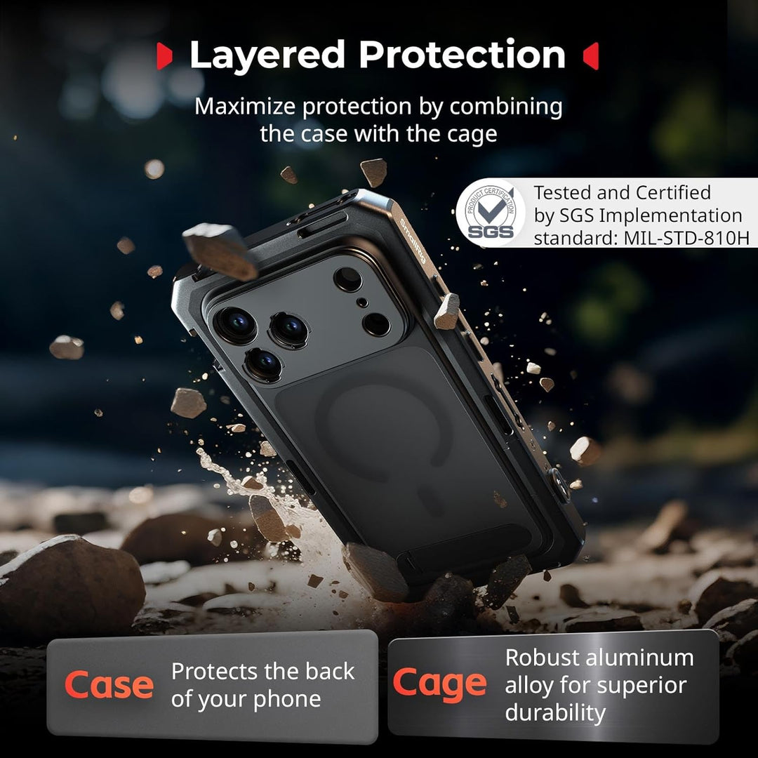 SMALLRIG Mobile Video Cage für iPhone 17 Pro Max, mit Handyhülle, TPU-Softrahmen, T-Mount und 17-mm-