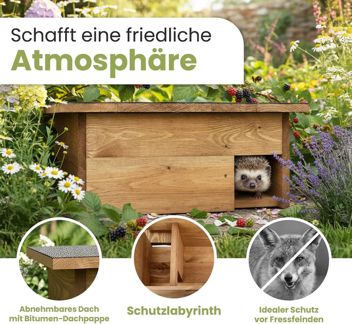 PATKAR Igelhaus Winterfest mit Boden [SCHÜTZT VOR FRESSFEINDEN] - Premium Igelfutterhaus (Made in Eu