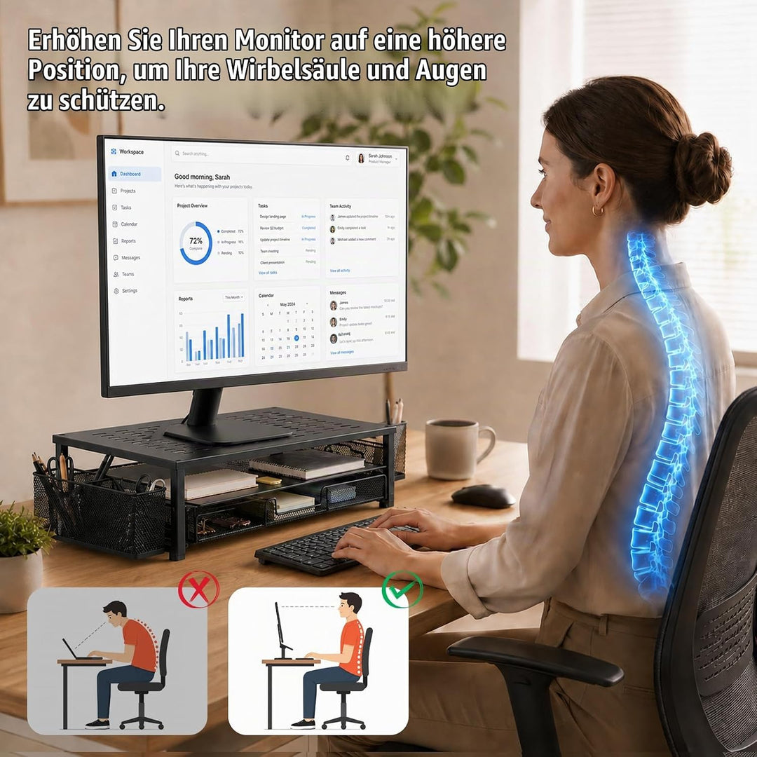 Monitorständer Monitor Stand Bildschirmerhöhung mit Schublade | Monitor Ständer Monitorerhöhung Bild