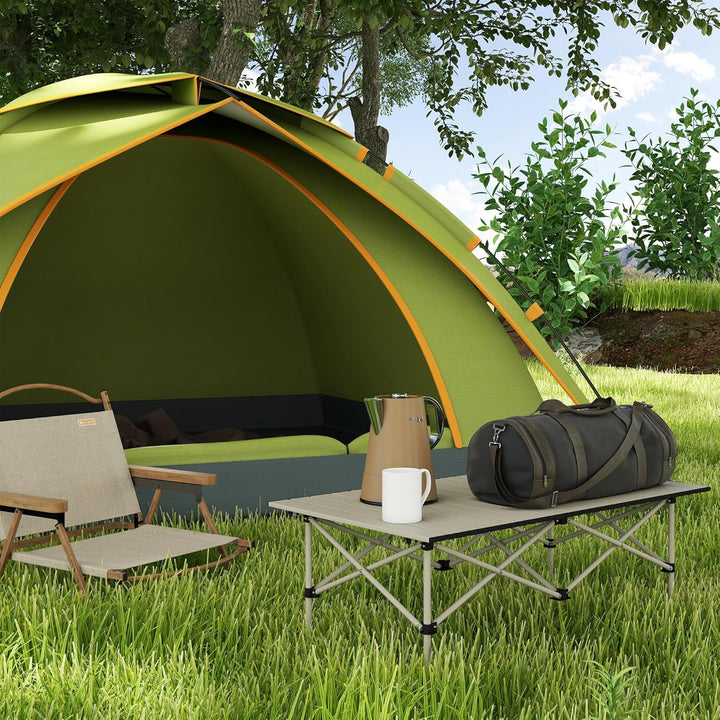 Outsunny Campingtisch Klapptisch mit Aufrollbare Tischplatte X-Rahmen Gartentisch aus Aluminium leic