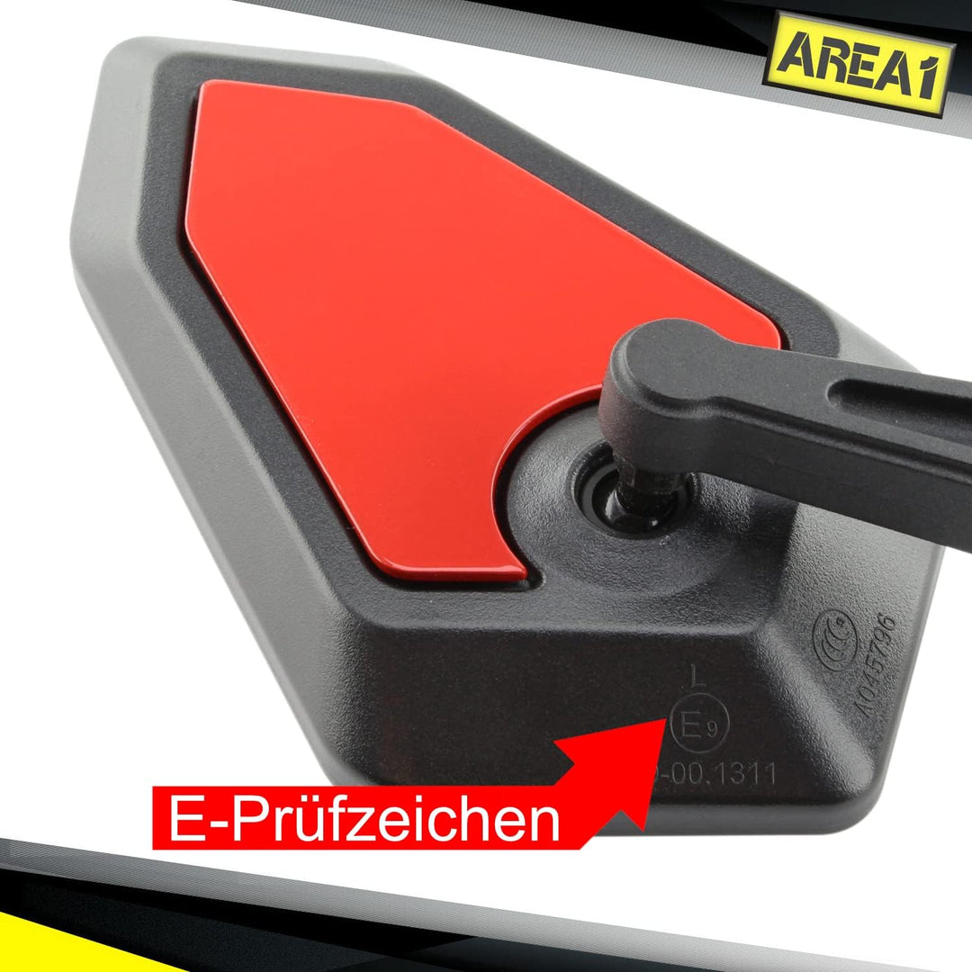 Area1 Universal Motorrad Rückspiegel Paar e-geprüft 2x M10 Rechtsgewinde + Linksgewindeadapter, pass