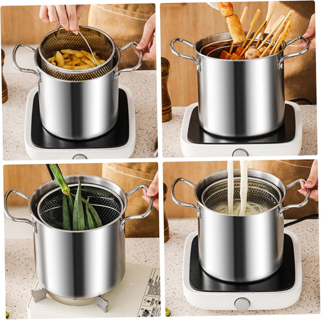 Frittiertopf mit Korb, 3,5 -l -Edelstahl -Frittiertopf mit Griffen, Allzweckfisch -Frittierentopf mi