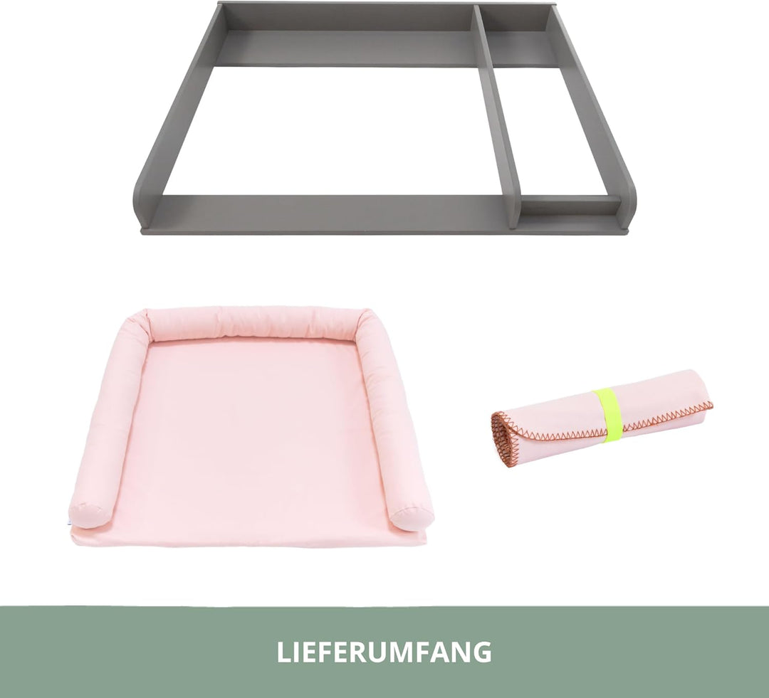 Wickelaufsatz Set für graue IKEA HEMNES 108 cm – mit Wickelaufsatz aus hochwertigem MDF sowie Wickel