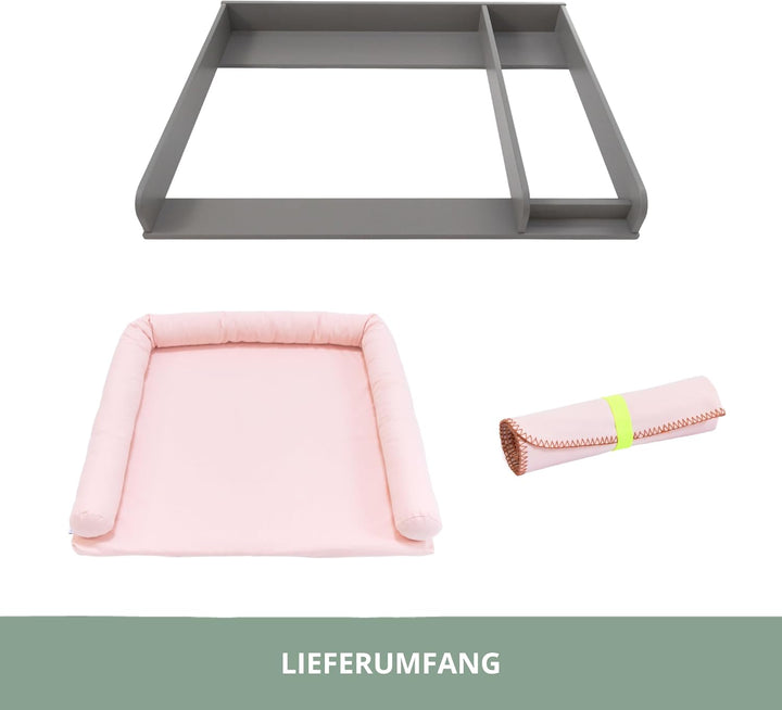 Wickelaufsatz Set für graue IKEA HEMNES 108 cm – mit Wickelaufsatz aus hochwertigem MDF sowie Wickel