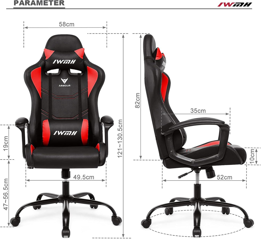 IWMH Gaming Stuhl, Ergonomischer Computerstuhl mit Hoher Rücklehne, Höhenverstellbarer Drehstuhl, Ra