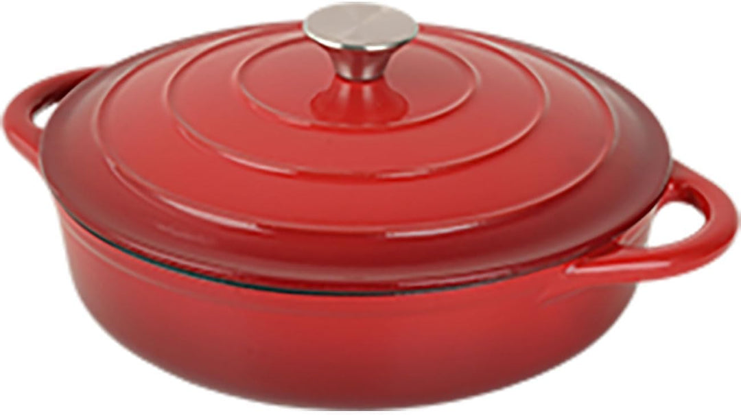 Gusseisen Topf mit Deckel 28cm Rund, Emaillierter Schmortopf 3,24L Rot, Bräter für alle Herdarten wi