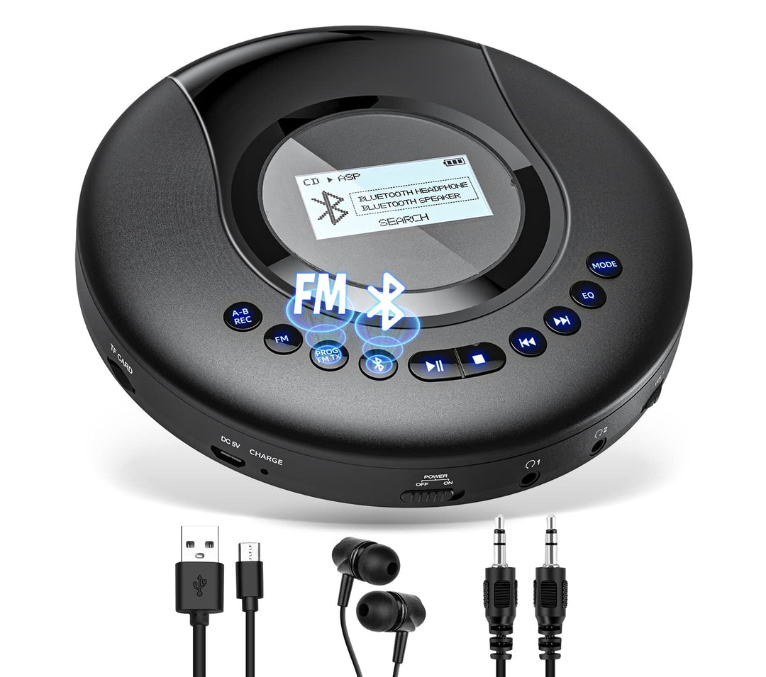 CD Player Tragbar, Arafuna Tragbarer CD Player Bluetooth für Auto und Kinder, 2000mAh wiederaufladba