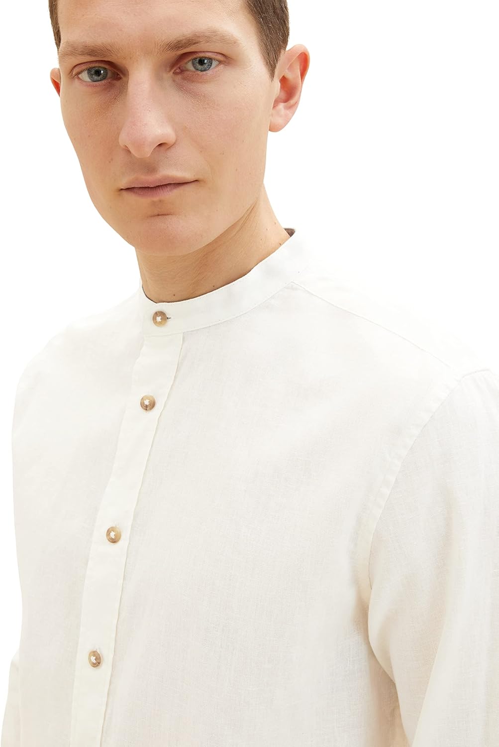 TOM TAILOR Herren Hemd mit Stehkragen aus Leinen XXL 10332 - Off White, XXL 10332 - Off White