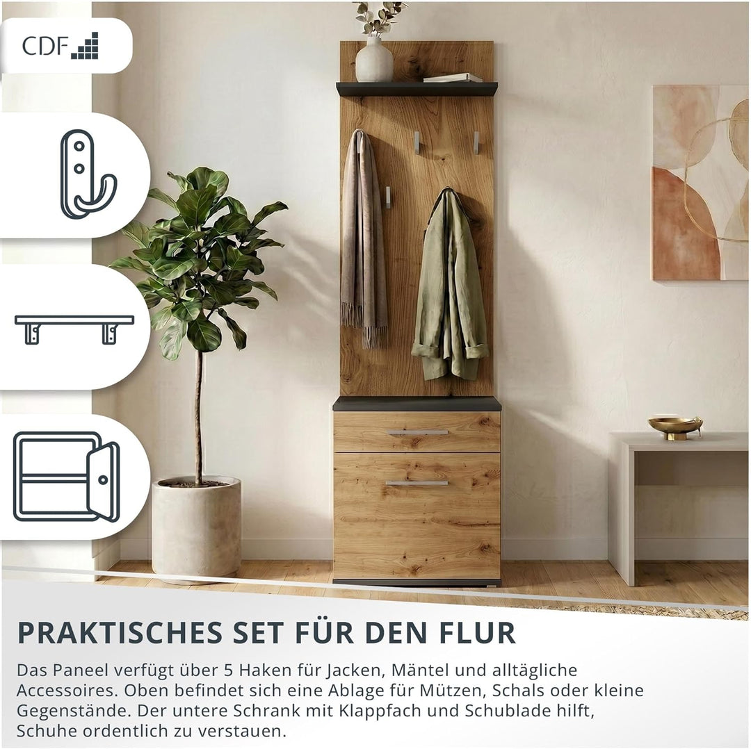 CDF Garderobe Schuhschrank Flurgarderobe Garderobenpaneel Eingangsschrank mit Kleiderhaken Jackenauf
