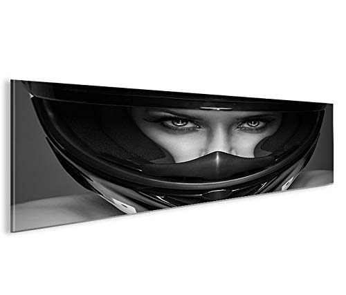 islandburner Bild Bilder auf Leinwand Frau mit Motorrad Helm Panorama XXL Poster Leinwandbild Wandbi