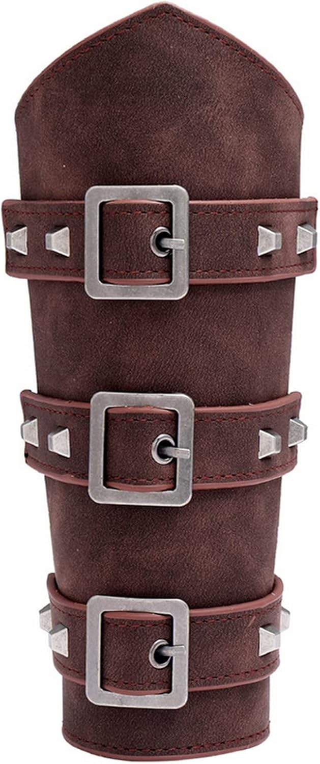 Thajaling 2 Stück Mittelalterliche Leder Armschützer, Punk Gothic Lederarmschienen, Vintage LARP Arm